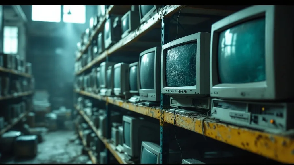 Abandoned server room with flatline screens