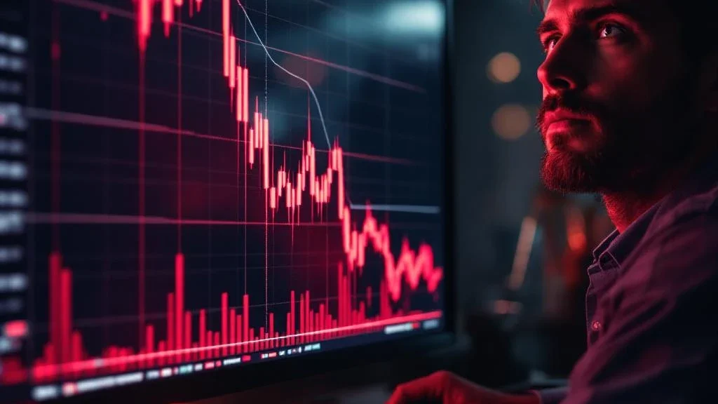 Financial chart showing dramatic downward trend representing massive DeFi losses