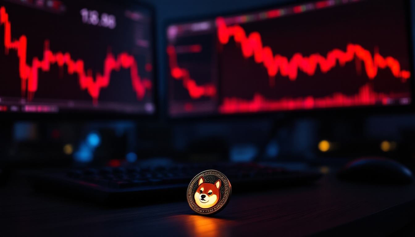 Trading screens showing Dogecoin price charts and Shiba Inu — the Musk tweet effect on crypto markets