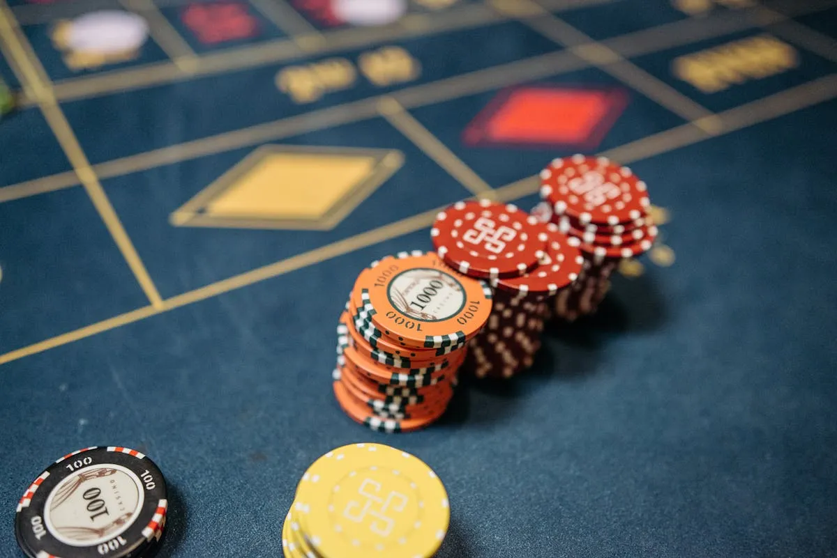 Casino chips on a betting table — prediction market copy trading is closer to gambling than investing