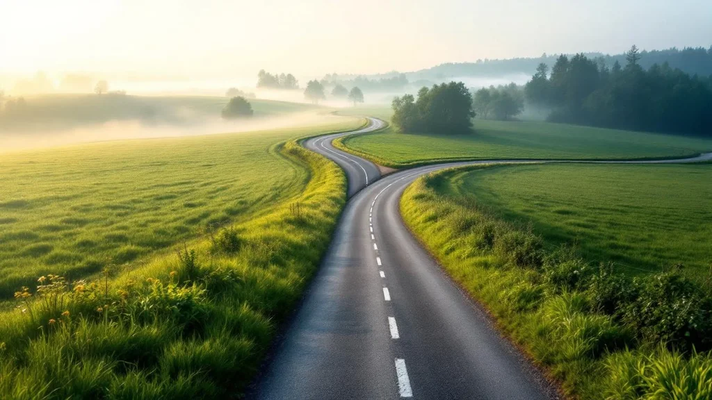 Road splitting into two directions at a fork