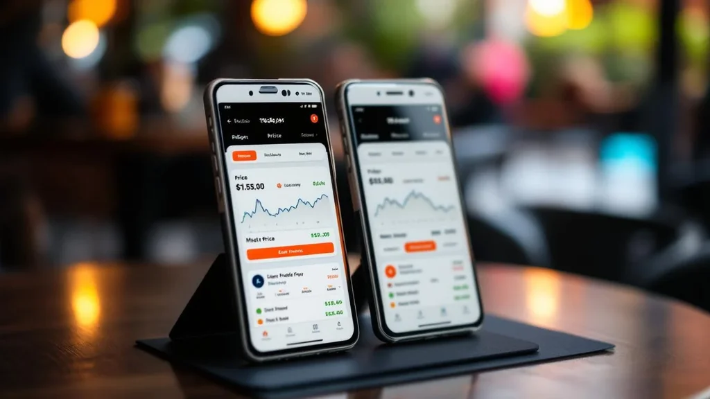 Two phones showing different crypto prices