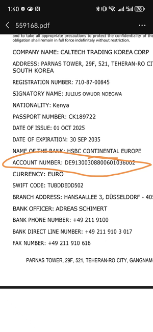 Suspected forged company information sheet with mismatched signatory nationality