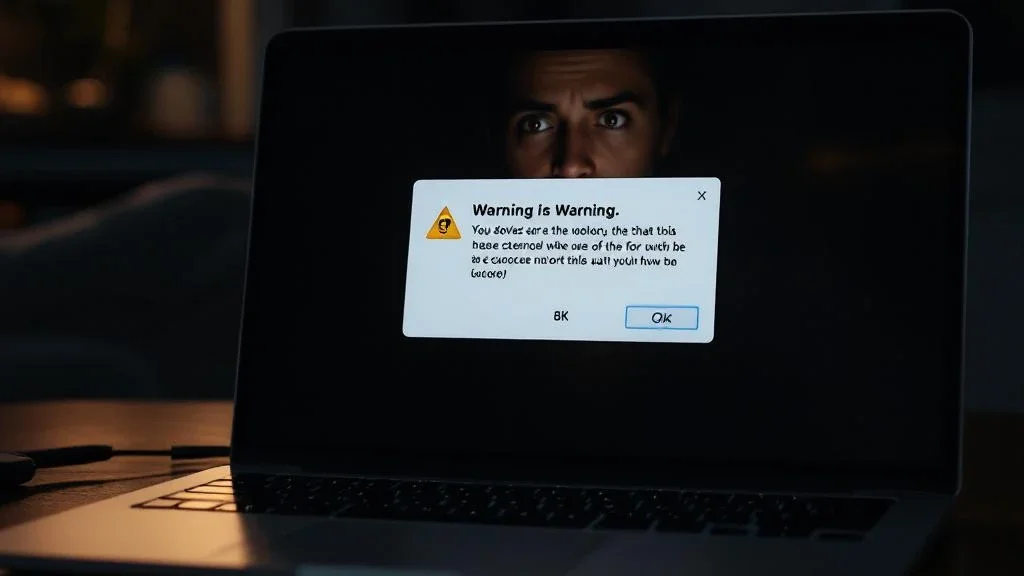 A laptop in a dark room with digital artifacts suggesting hidden malware monitoring clipboard activity