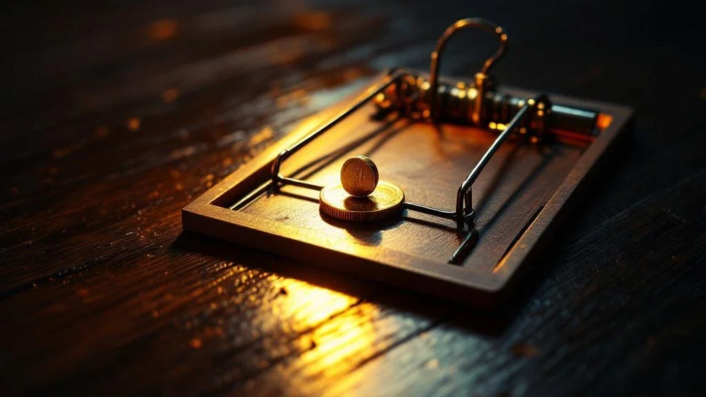 Coins trapped inside a glass box with no opening — a visual metaphor for multi-sig honeypot wallets